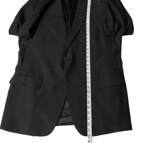DKNY Black & Cream Pinstriped Worsted Wool 2-Button Suit Jacket Sports Coat 46R - Picture 10 of 11